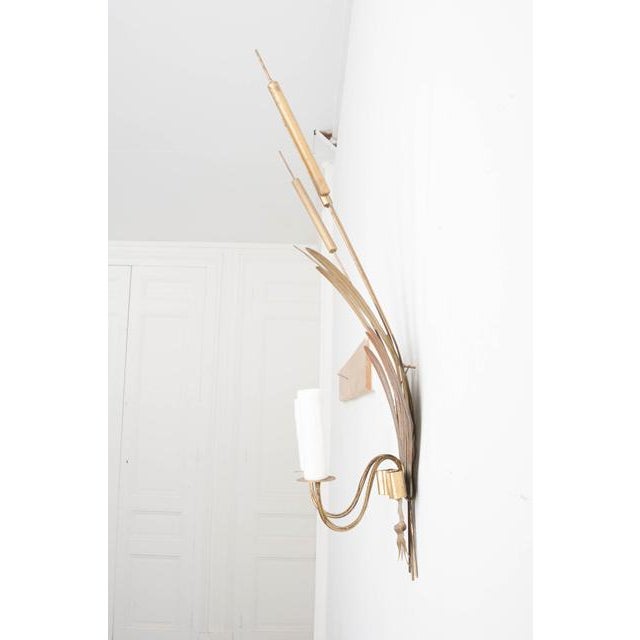 Early 20th Century French Vintage Gilt-Metal “Cattail” Sconces - a Pair For Sale - Image 5 of 11
