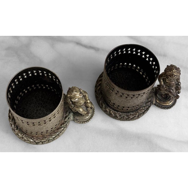 Metal Vintage Victorian Rococo Cherub Ashtray & Match Holder Smokers Set For Sale - Image 7 of 8