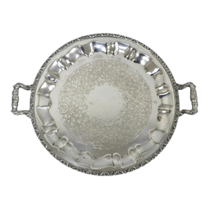 Vintage Victorian Silver Plated Round Twin Handle Bar Serving Platter Tray