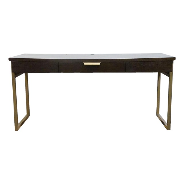 Martin Furniture Axis Collection Contemporary Modern 64" Writing Desk - Mocha Finish W. Bronze Finished Metal Frame For Sale