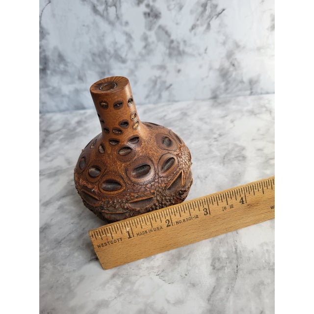 Wood Handcrafted Wooden Pod Vase With Natural Textured Design For Sale - Image 7 of 9