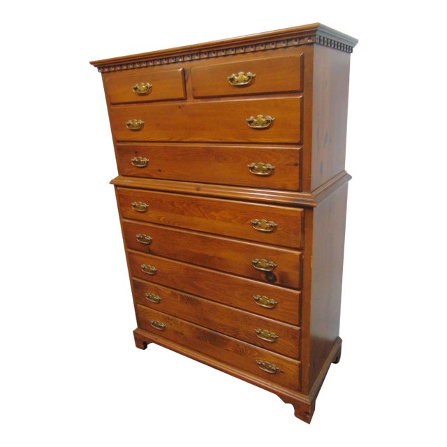Pine Benchmade Chippendale Country Style Chest on Chest For Sale