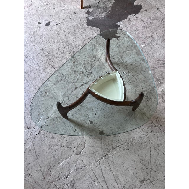 Adrian Pearsall Mid Century Modern Sculpted Walnut and Glass Coffee Table Attributed to Adrian Pearsall For Sale - Image 4 of 6