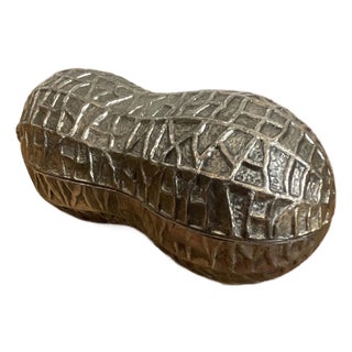 Vintage Silver Plated Peanut Shaped Trinket Box For Sale