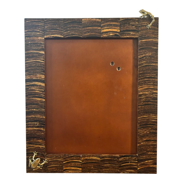Vintage Coastal Coconut Shell and Brass Frog Picture Frame For Sale