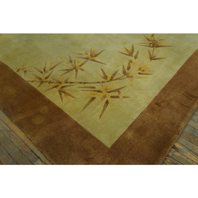 1920s Ivory Foliate Modern Antique Chinese Art Deco Rug 9' X 11'6" Hand Knotted Wool Carpet For Sale In New York - Image 6 of 6