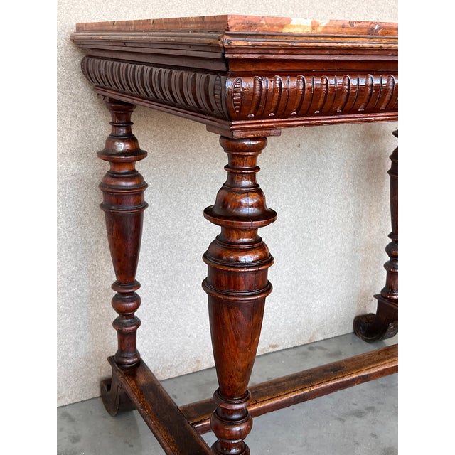 Brown Italian 1800s Neoclassical Walnut Side Table With Marble Top and Carved Decor For Sale - Image 8 of 11