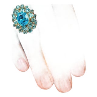 Bochic "Orient" Vintage Blue Topaz Cocktail Ring Set In 18K Gold & Silver For Sale