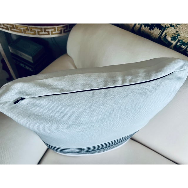 Textile Single Reversible Cushion/Pillow With Navy Blue Stripes on White Fabric For Sale - Image 7 of 9