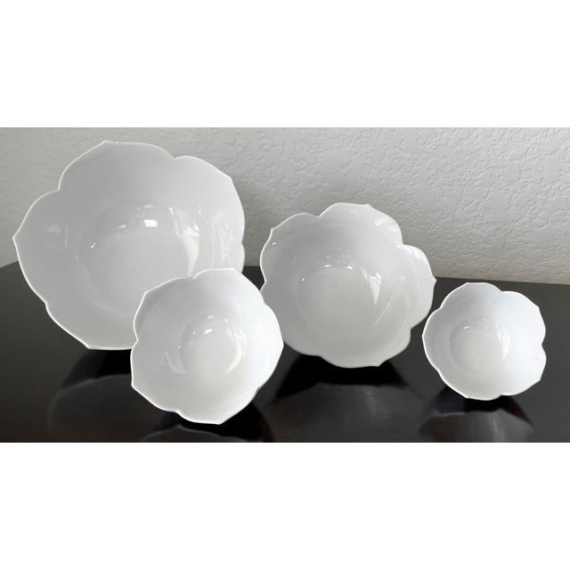 Mid 20th Century Mid 20th-Century Crisp White Porcelain Serveware Nesting Lotus Bowls - 4 Pieces For Sale - Image 5 of 17