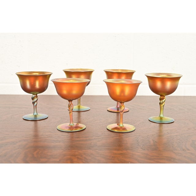 Steuben Aurene Iridescent Art Glass Goblets, Set of Six For Sale - Image 9 of 9