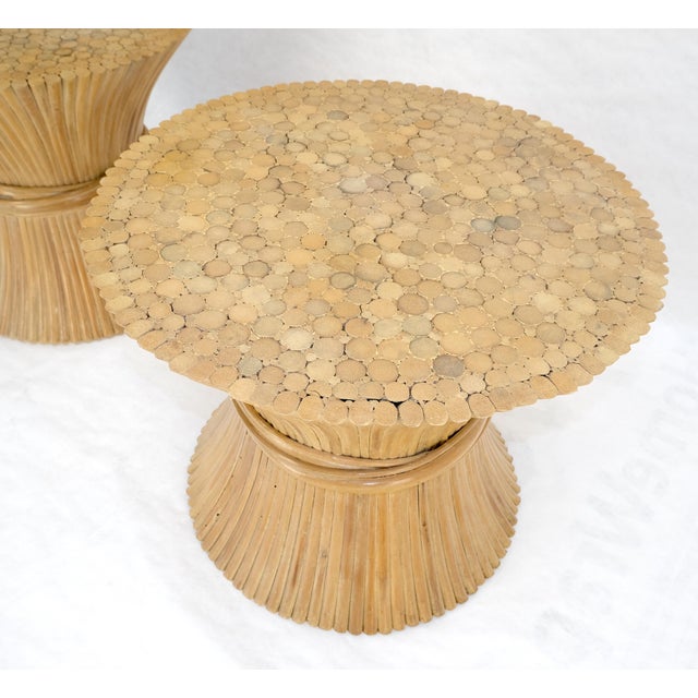 Pair of Sheaf of Wheat 26" Round Side End Table Stands Pedestals MINT For Sale - Image 15 of 17