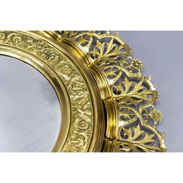 Antique Round Bronze and Brass Mirror in Sunburst Shape For Sale - Image 10 of 18