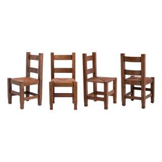 Joseph McHugh Arts & Crafts Mission Oak Dining Chairs Mackmurdo Stickley Roycroft a Set of Four For Sale