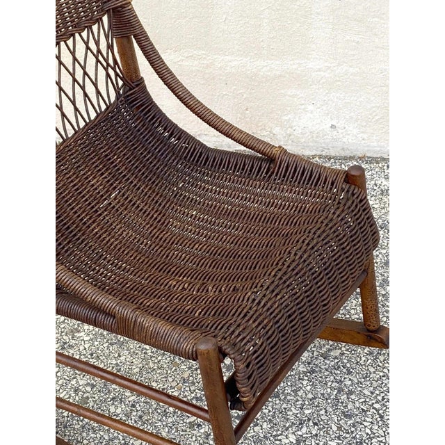 Antique Victorian Wicker and Rattan Wooden Small Rocking Chair Rocker For Sale - Image 4 of 12