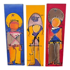 Vintage Brazilian Folk Hero Tribute Lampião Cangaço Paintings, a Signed Set of 3