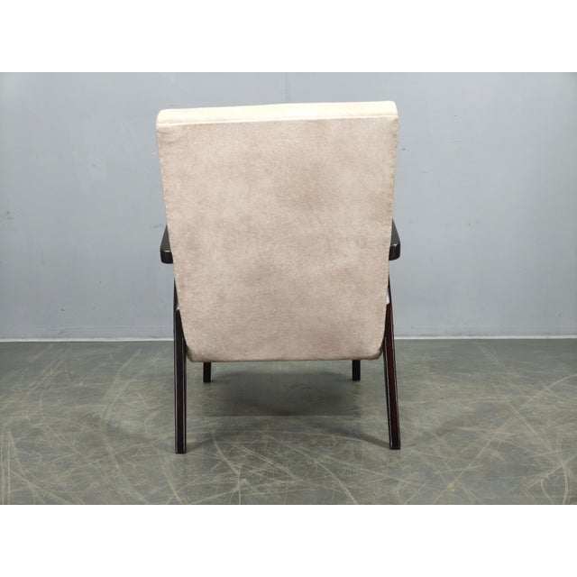 1960s Mid-Century Cream Velvet Lounge Chair, Former Czechoslovakia, 1960s For Sale - Image 5 of 14