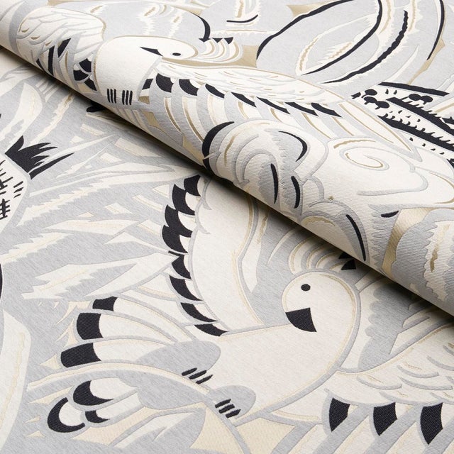SAMPLE - Schumacher Parrots Moderne Fabric In Dove For Sale