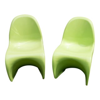 Panton Classic Chairs in Lime Green - A Pair For Sale