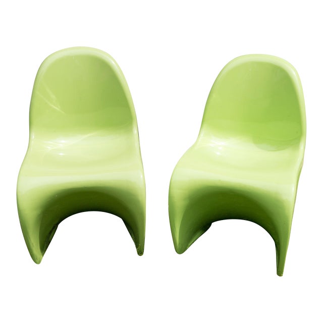 Panton Classic Chairs in Lime Green - A Pair For Sale