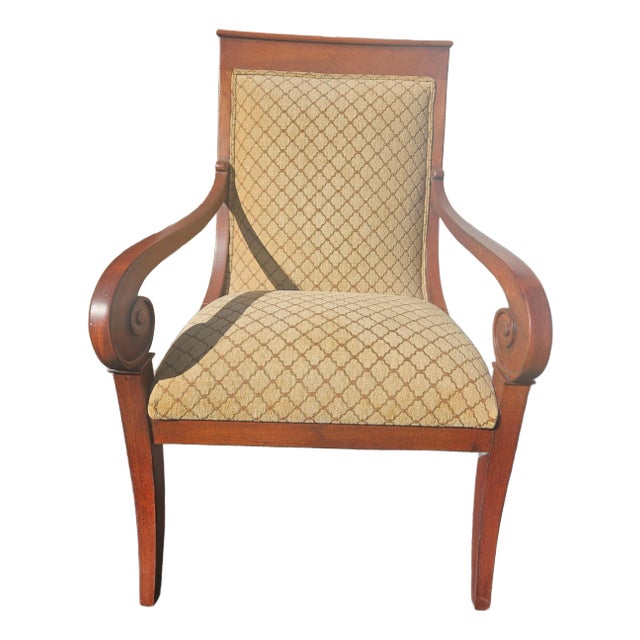 1990s Ethan Allen French Scrolled Arm Living Room Armchair Regency For Sale