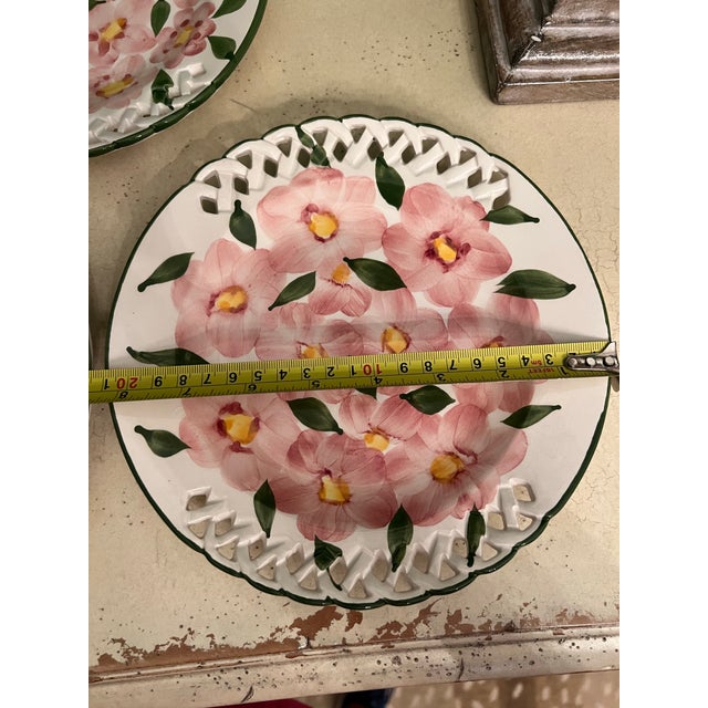 Casafina Handpainted Reticulated Majolica Dogwood Blossom Plates - Set of 3 For Sale - Image 4 of 9
