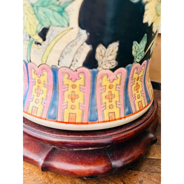 Vintage Chinese Famille Noire with Floral Birds Ginger Jar Table Lamps - Pair For Sale - Image 10 of 12
