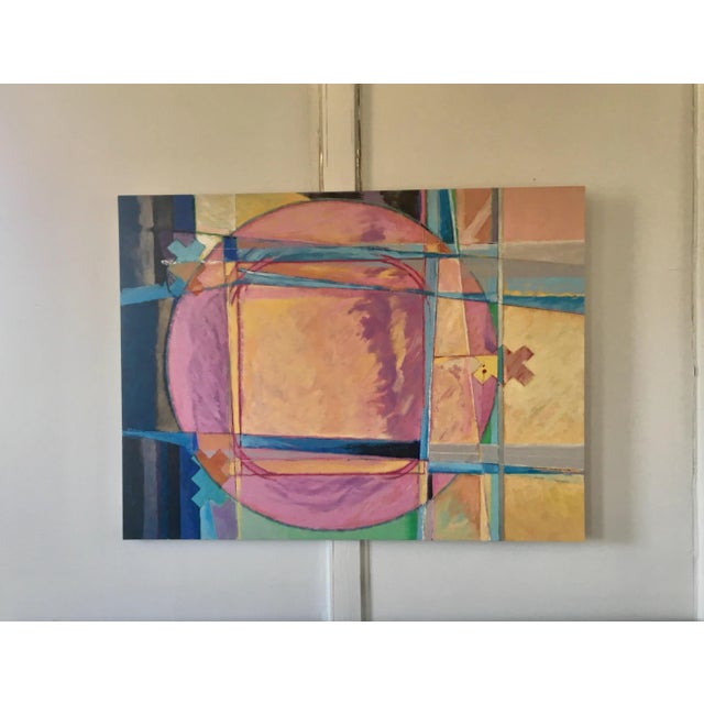 Amazing large scale bold multicolored painting on board, signed D. Singleton. This post modern art piece is so vibrant and...