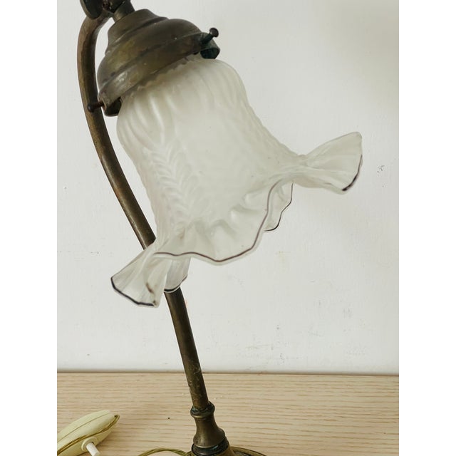 Antque Austrian Art Deco Art Nouveau bronze table lamp with shade.