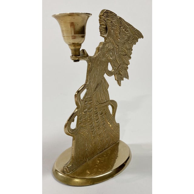 Hollywood Regency Vintage Brass Angel Candlestick Holder For Sale - Image 3 of 3