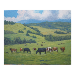 Original Oil Painting on Canvas, Cows by Sean Wu