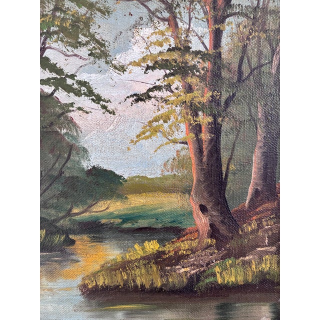 Traditional Vintage Original Landscape Oil Painting, Signed River Art For Sale - Image 3 of 12
