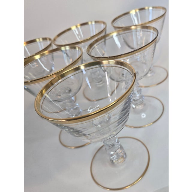 Gold Gold Rimmed Crystal Champagne Coupes- Set of Six For Sale - Image 8 of 13