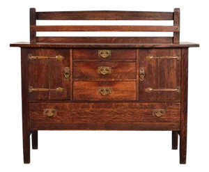 Gustav Stickley Antique Mission Oak Arts & Crafts Strap Hinge Sideboard, Circa 1910