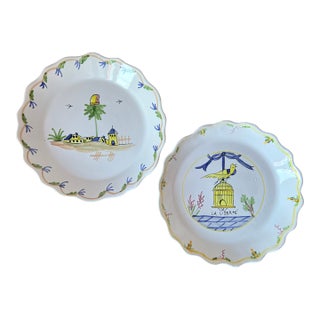 Vintage Faience Hand-Painted Plates-Set 2 For Sale