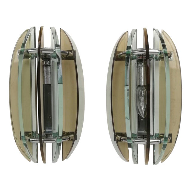 Wall Sconces in Colored Glass and Chrome from Veca, Italy, 1970s, Set of 2 For Sale
