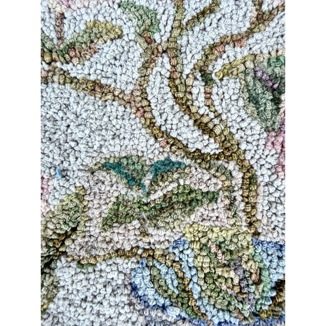 Wood American Floral Hooked Rug Wall Hanging With Roses and Delft-Style Vase, Circa 1930’s For Sale - Image 7 of 18