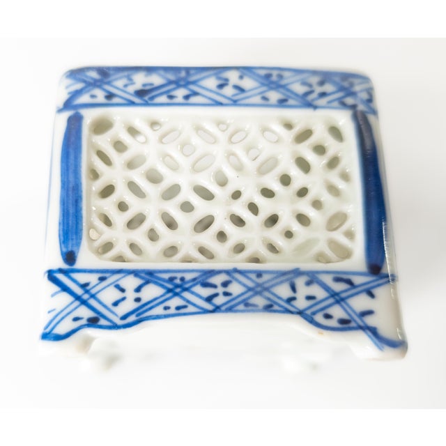 Blue Mid-Century Japanese Blue and White Reticulated Potpourri Incense Votive For Sale - Image 8 of 8