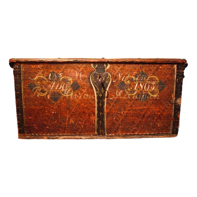 19th Century Antique European Dutch Hand-Painted Dome Top Chest For Sale