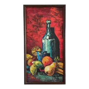 Mid 20th Century Original Oil Painting Still Life by Vittoria Muscariello Italy, Framed