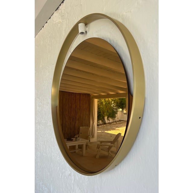 Mid-Century Modern Italian Brass and Smoked Glass Mirror, 1970s For Sale - Image 3 of 15
