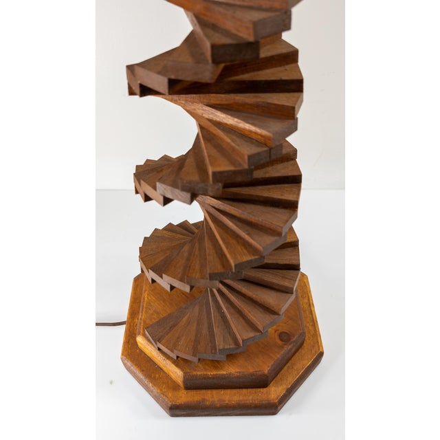 Brown Mid-Century Modern Wood Spiral Table Lamp For Sale - Image 8 of 9