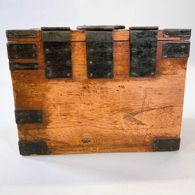 Brown Antique Japanese Iron Mounted Tansu Suzuribako Wood Box For Sale - Image 8 of 11