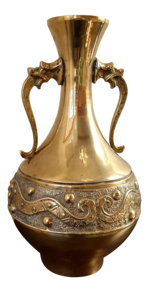 Pear Shaped Chinoiserie Vase in Brass With Dragon Handles