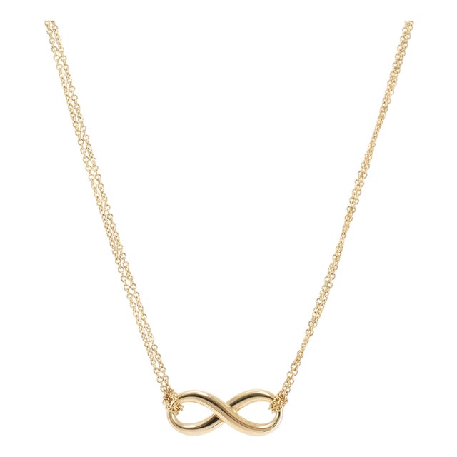 Tiffany & Co. Infinity Double Chain 18k Yellow Gold Chocker Pendant Necklace For Sale