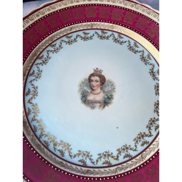 Antique Vintage Bawo & Dotter Marie Antoinette Portrait Beaded Cranberry & Gold Cake Plate For Sale - Image 9 of 13