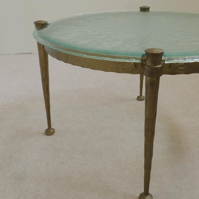 Forged Round Coffee Table with Aquamarine Glass, 1980s For Sale - Image 4 of 8