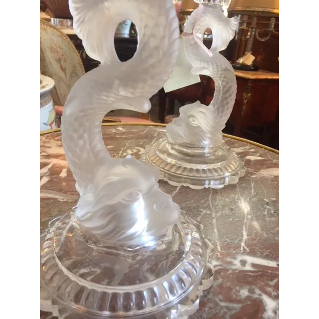 Glass 1900's-1920's Baccarat Dolpline Candle Holders - a Pair For Sale - Image 7 of 13
