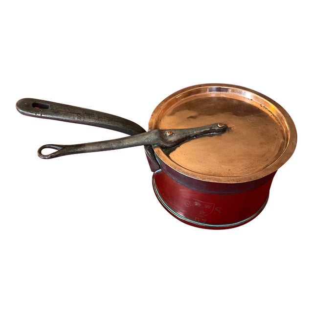 Antique 19th Century English Copper Estate Sauce Pan With Hand Engraved Crest For Sale