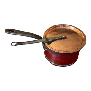 Antique 19th Century English Copper Estate Sauce Pan With Hand Engraved Crest